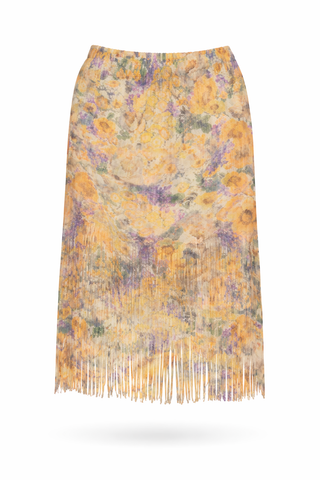 Multi Fringe-Hem Printed Midi Skirt