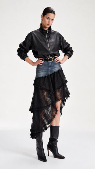 Denim Yoke Ruffle Skirt