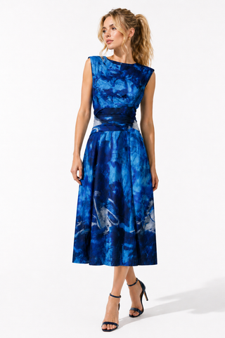 Blue Abstract Print Midi Dress