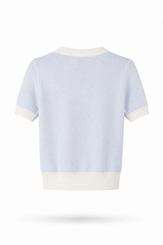 Blue Contrast-Trim Short-Sleeve Cardigan