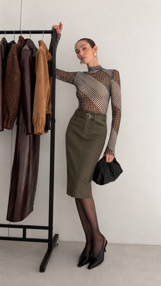 Printed Mesh Peplum Top