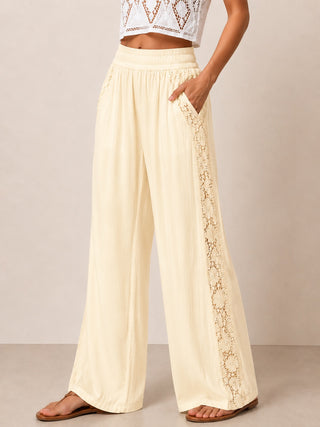 LACE-DETAIL RELAXED PANT IN CREPE & LACE