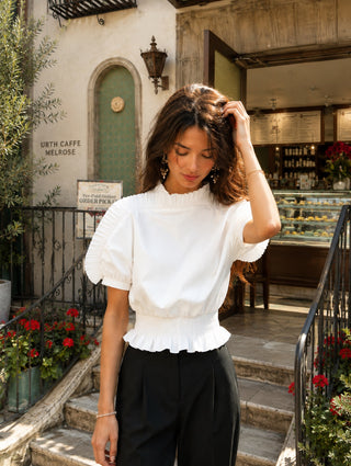 PUFF-SLEEVE BLOUSE IN CREPE