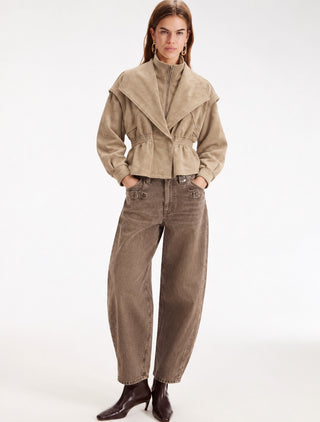 Cinched Waist Suede-Touch Jacket