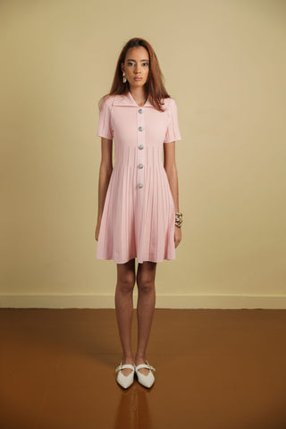 Short Woven Dress With Buttons And Short Sleeve
