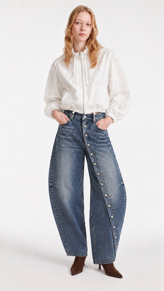 Button-Seam Barrel Jean