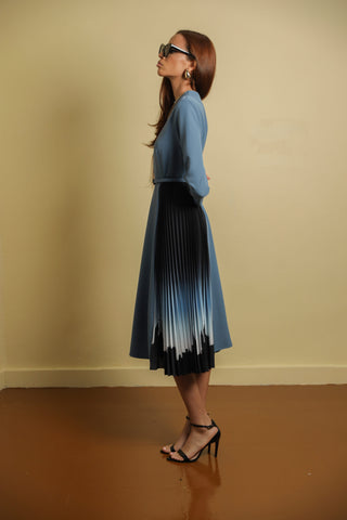 Midi Dress With Pleated Details And Long Sleeves