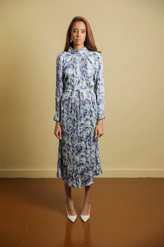 Printed Maxi Dress With Long Sleeves And High Neckline