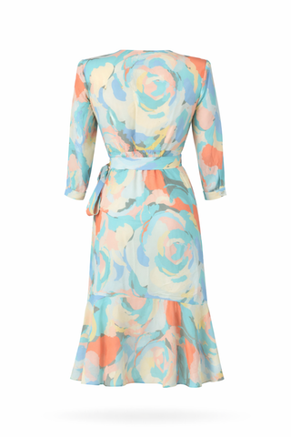 Multi Tropical Print Wrap Midi Dress
