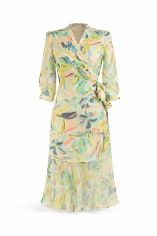 Multi Botanical Ruffle Hem Wrap Dress