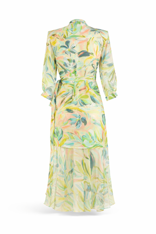 Multi Botanical Ruffle Hem Wrap Dress