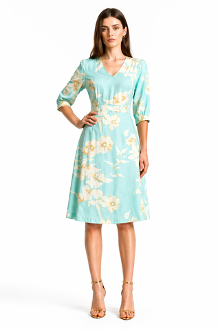 Multi Floral Square Neck Midi Dress
