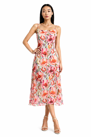 Multi Tropical Floral Bandeau Midi Dress