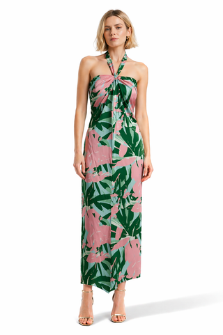 Multi Floral Cold-Shoulder Ruffled Dress