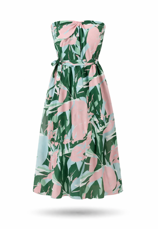 Multi Floral Cold-Shoulder Ruffled Dress