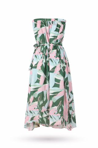 Multi Floral Cold-Shoulder Ruffled Dress