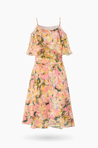 Floral Draped Ruffle Midi Dress