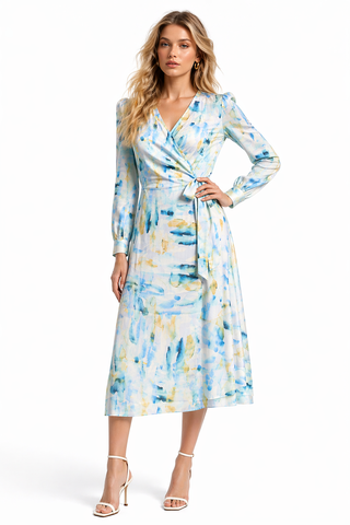 Multi Abstract Print Wrap Midi Dress