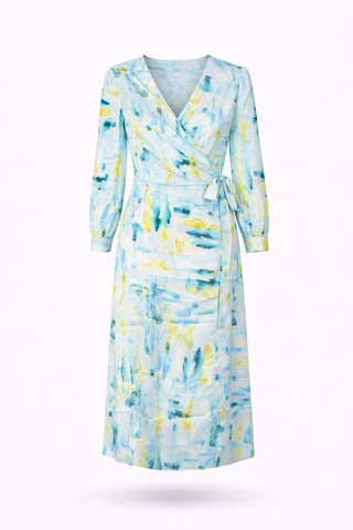 Multi Abstract Print Wrap Midi Dress