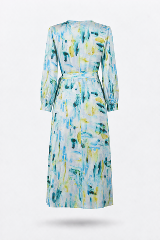 Multi Abstract Print Wrap Midi Dress