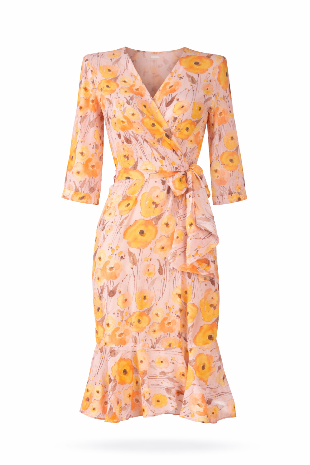 hazel wrap frill midi dress J.Marie Hazel Printed Short Sleeve Button Front Midi Ruffle Dress, Womens, L, Green