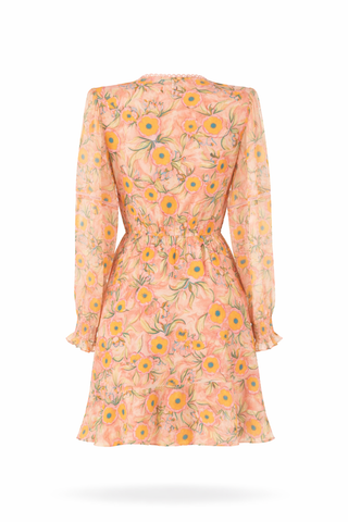 Multi Floral Wrap Ruffle Dress