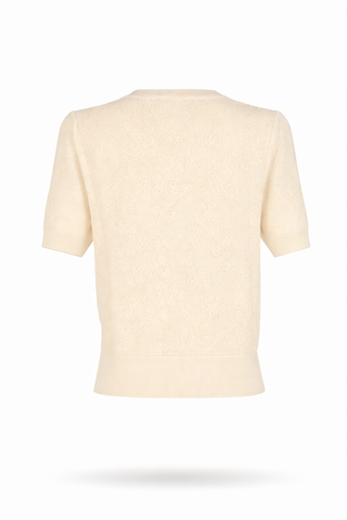 Beige Short-Sleeve Button Knit Top