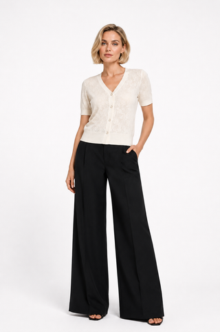 Beige Short-Sleeve Button Knit Top