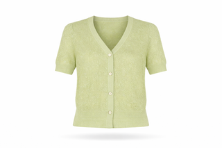 Green Short-Sleeve Button Knit Top