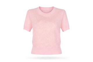 Pink Lace-Knit Puff Sleeve Top