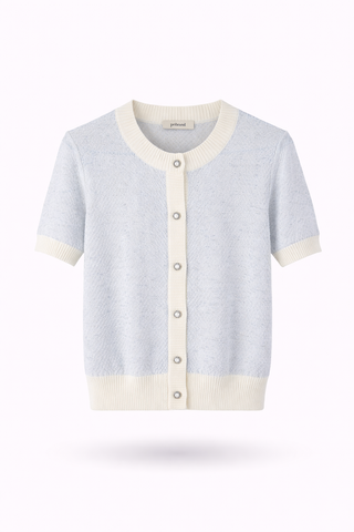 Blue Contrast-Trim Short-Sleeve Cardigan