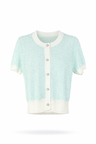 Green Contrast-Trim Short-Sleeve Cardigan