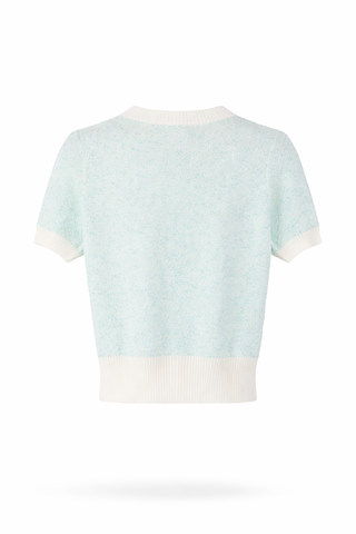 Green Contrast-Trim Short-Sleeve Cardigan