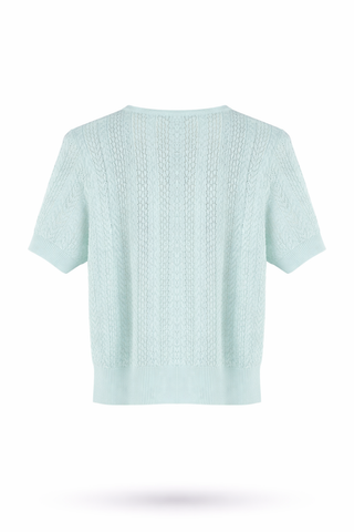 Pink Pointelle-Knit Pearl Button Cardigan