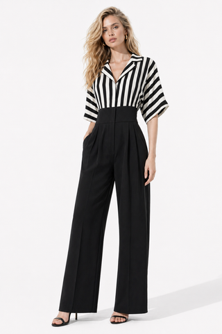 Black & White Striped Wide-Leg Jumpsuit