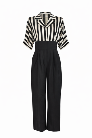 Black & White Striped Wide-Leg Jumpsuit