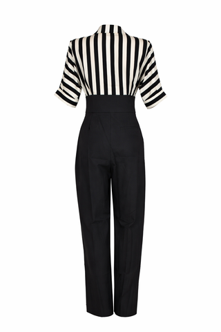 Black & White Striped Wide-Leg Jumpsuit