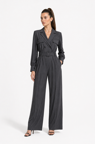 Grey Wide-Leg Double-Breasted Jumpsuit