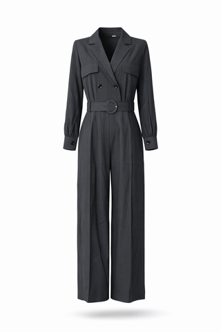 Grey Wide-Leg Double-Breasted Jumpsuit