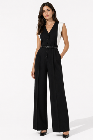 Black Belted Wide-Leg Jumpsuit