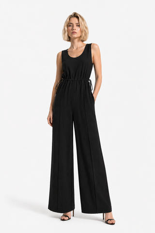Black Sleeveless Tie-Side Wide-Leg Jumpsuit