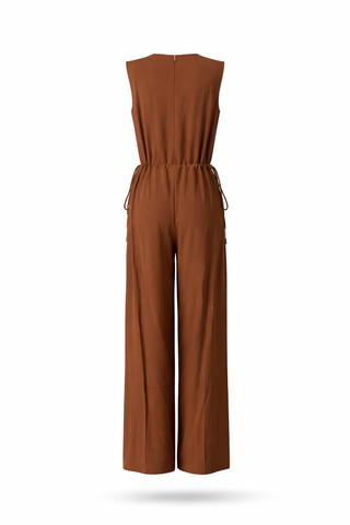 Brown Sleeveless Wide-Leg Relaxed Jumpsuit