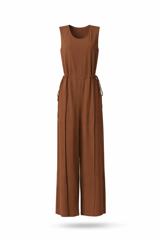 Brown Sleeveless Wide-Leg Relaxed Jumpsuit