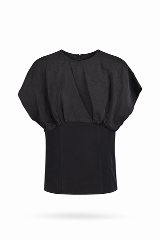 Black Draped Batwing Crop Top and Shorts