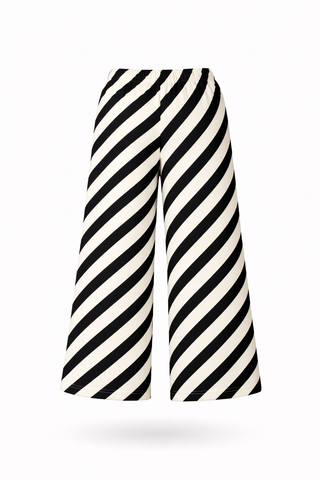 Black & White Diagonal Stripe Wide-Leg Pants