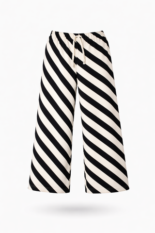Black & White Diagonal Stripe Wide-Leg Pants