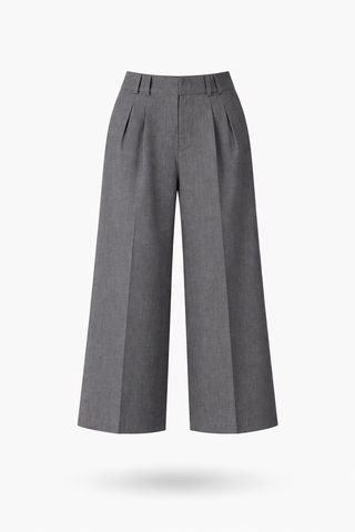 Grey Wide-Leg Pleated Trousers