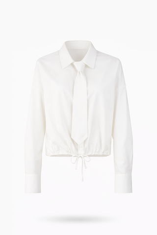 White Tie-Front Cropped Cotton Shirt
