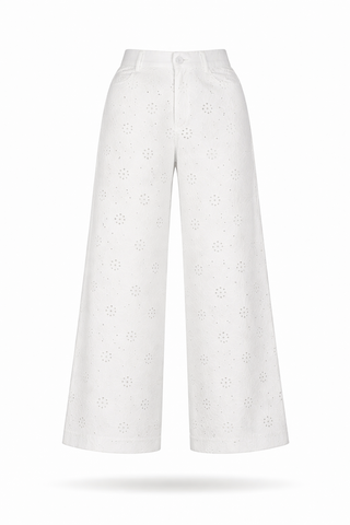White Wide-Leg Linen Blend Trousers