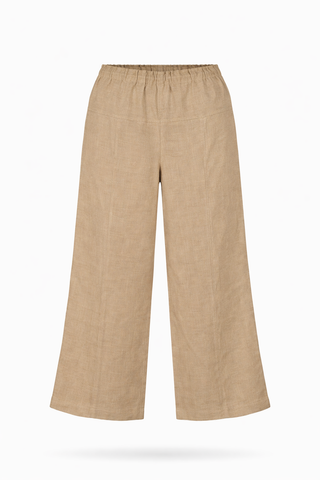 Khaki Drawstring Linen Wide-Leg Trousers